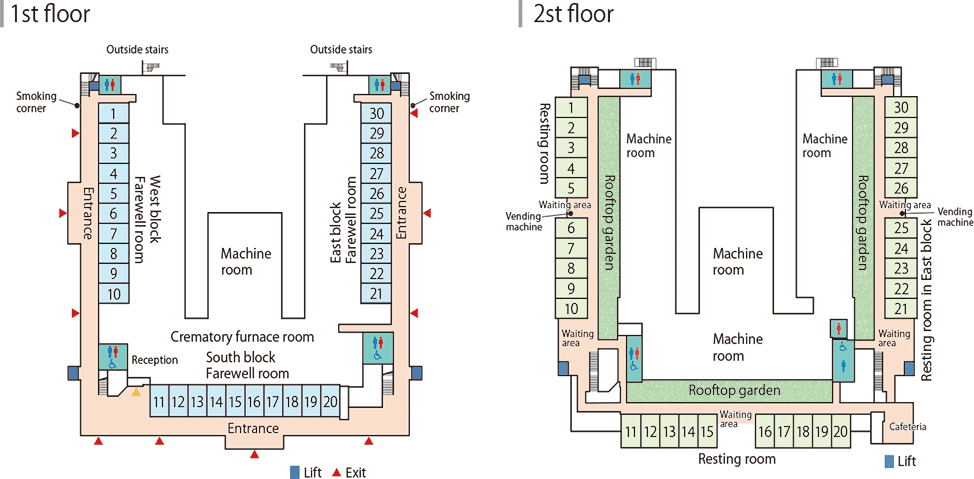 Facility map of Nagoya City Daini Crematorium (English)